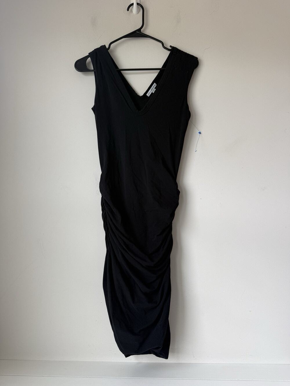 Standard James Perse Black Side Ruched Bodycon Sleeveless Midi Dress Sz 1 Small